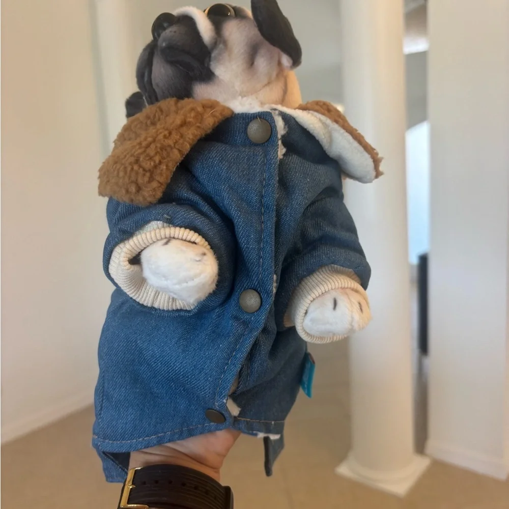 Cozy Denim Dog Jacket with Brown Fleece Lining For Your Very Precious Furry Legs